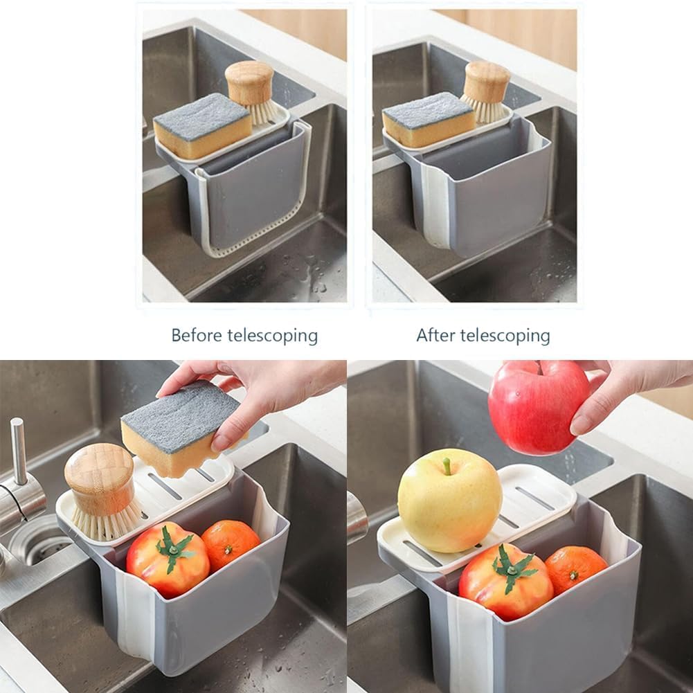 Cubo de basura separador seco y húmedo, mini cubos de basura de cocina, colador de fregadero de esquina, cesta sumergible retráctil plegable para