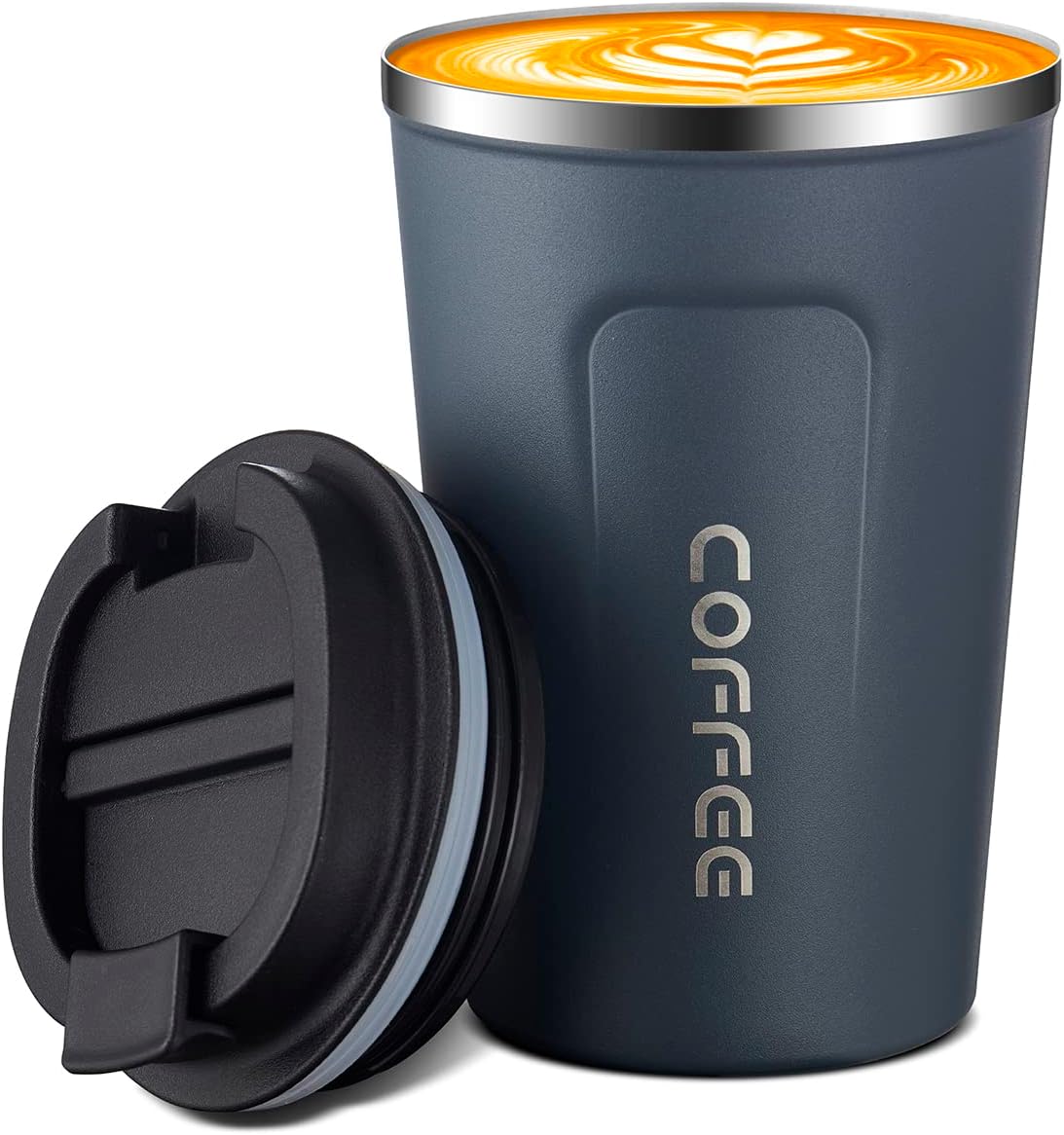 Taza de viaje de café aislada de acero inoxidable, tazas de café personalizadas para automóvil, taza linda de 12 onzas, azul