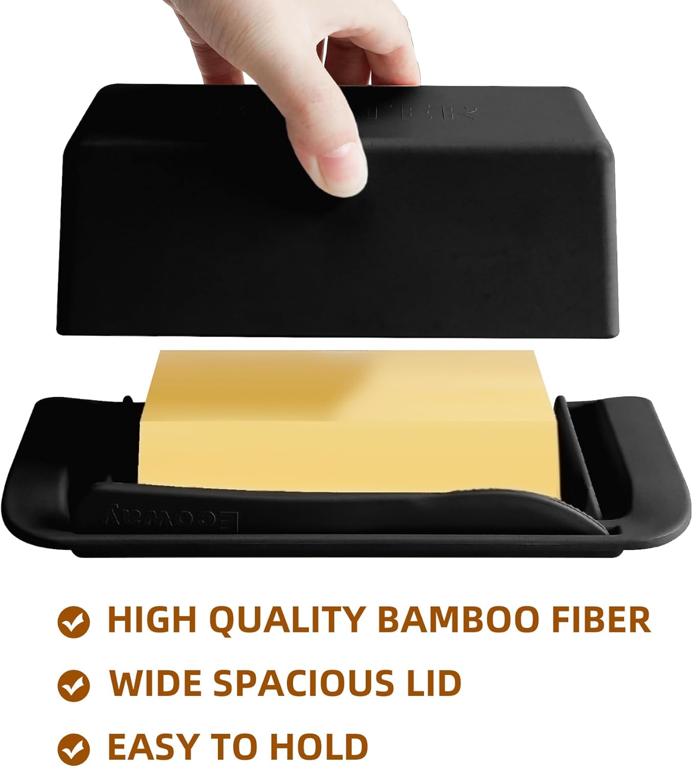 Mantequillera de bambú con tapa, cuchillo, grande para encimera y refrigerador, contenedor para 2 varillas, costa esteoesteestilo europeomantequilla