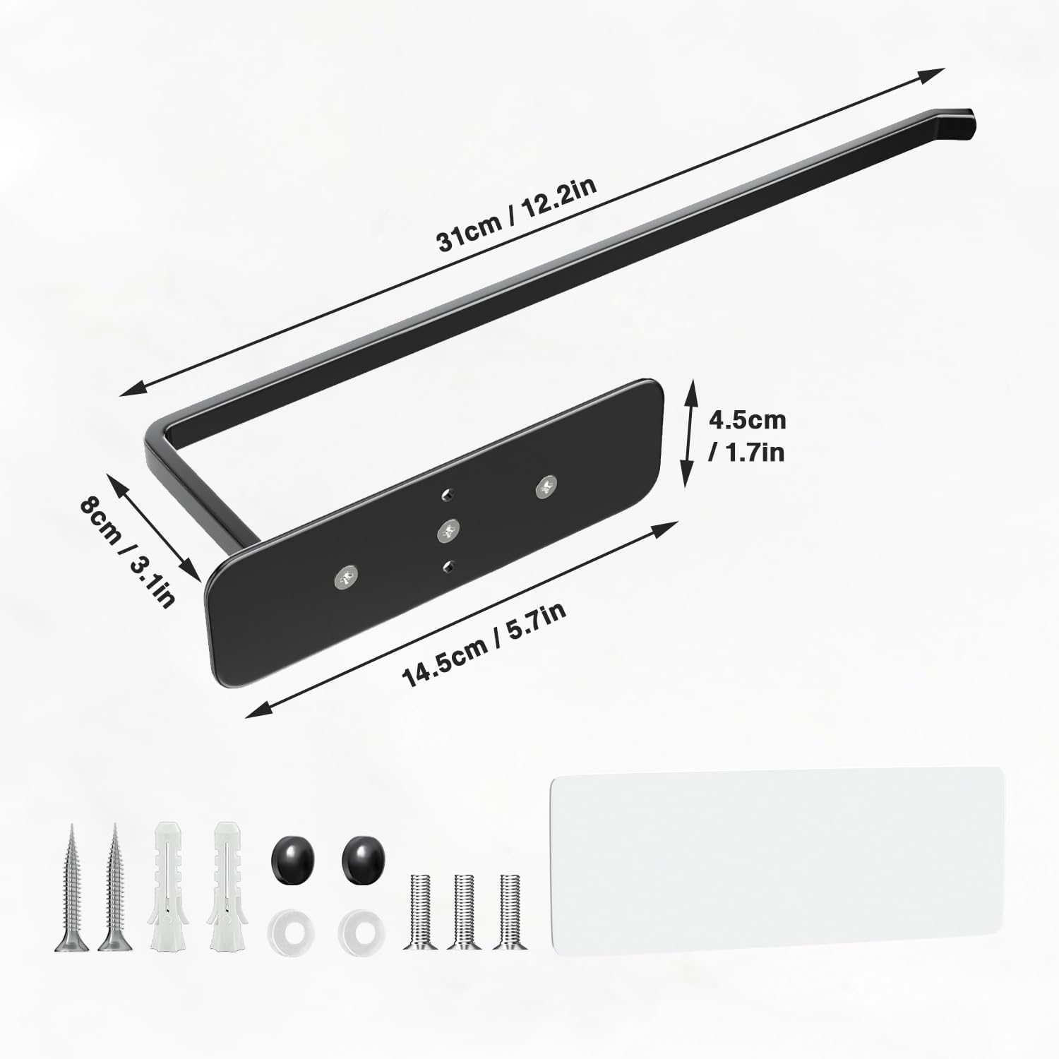 Soporte para toallas de papel debajo del gabinete, disponible en adhesivo y perforación, soporte de pared para toallas de papel negro, toallero de