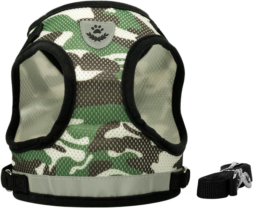 FEimaX Juego de arnés y correa para perro, malla suave, ajustable, fácil de controlar, chaleco ligero para gatos con tiras reflectantes, a prueba de
