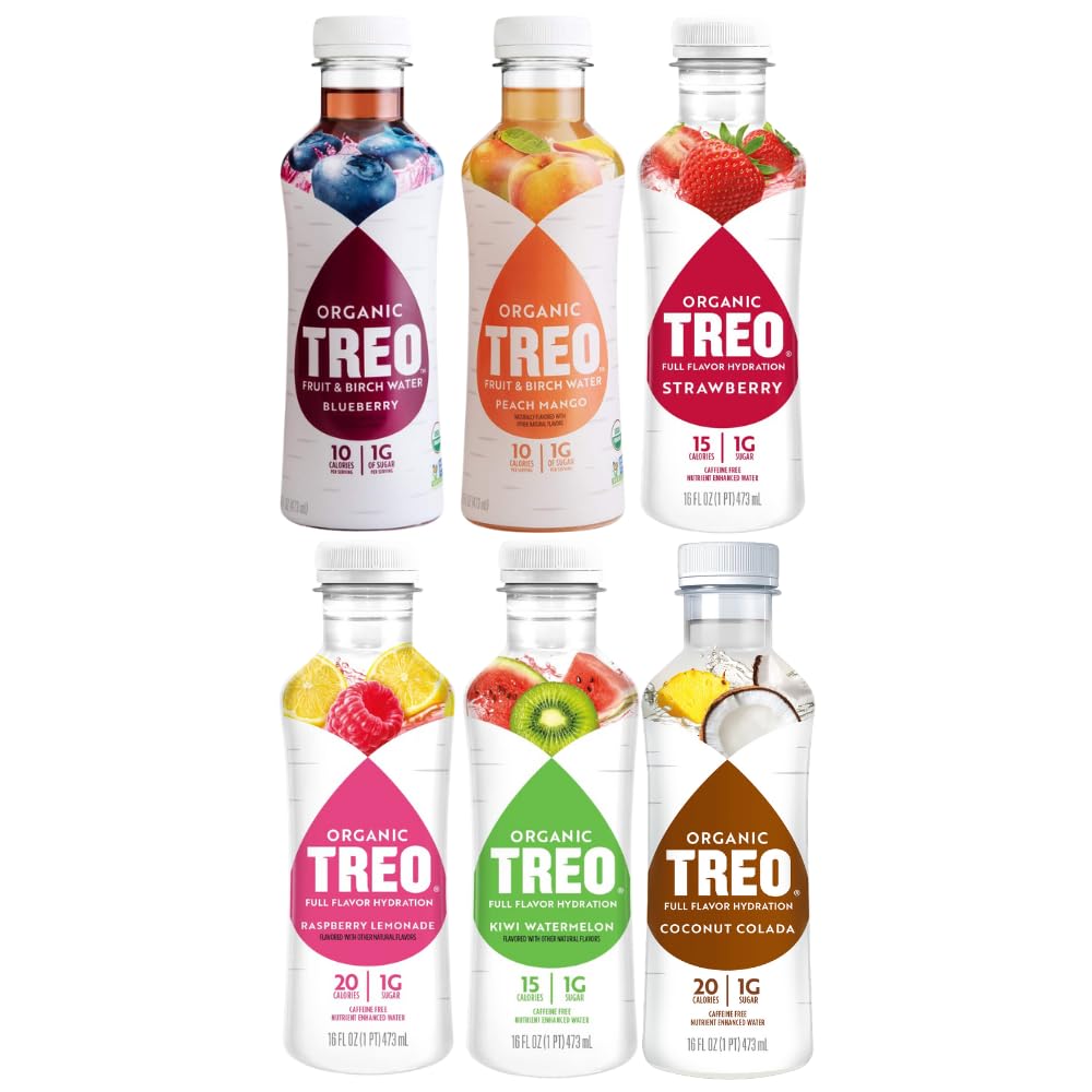 TREO Infusión de agua de abedul orgánica, paquete variado, USDA orgánico, proyecto verificado sin OMG, vegano, sin gluten, 10 calorías y 0.04 oz de