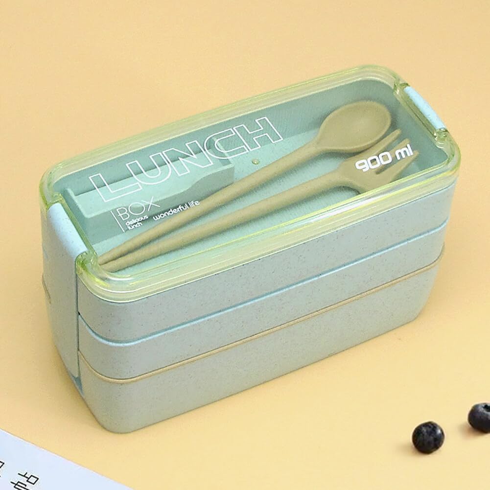 Lonchera cuadrada para adultos, 3 compartimentos, 31.1 onzas líquidas, sellada, caja Bento de 3 capas, todo en uno, contenedores Bento apilables con