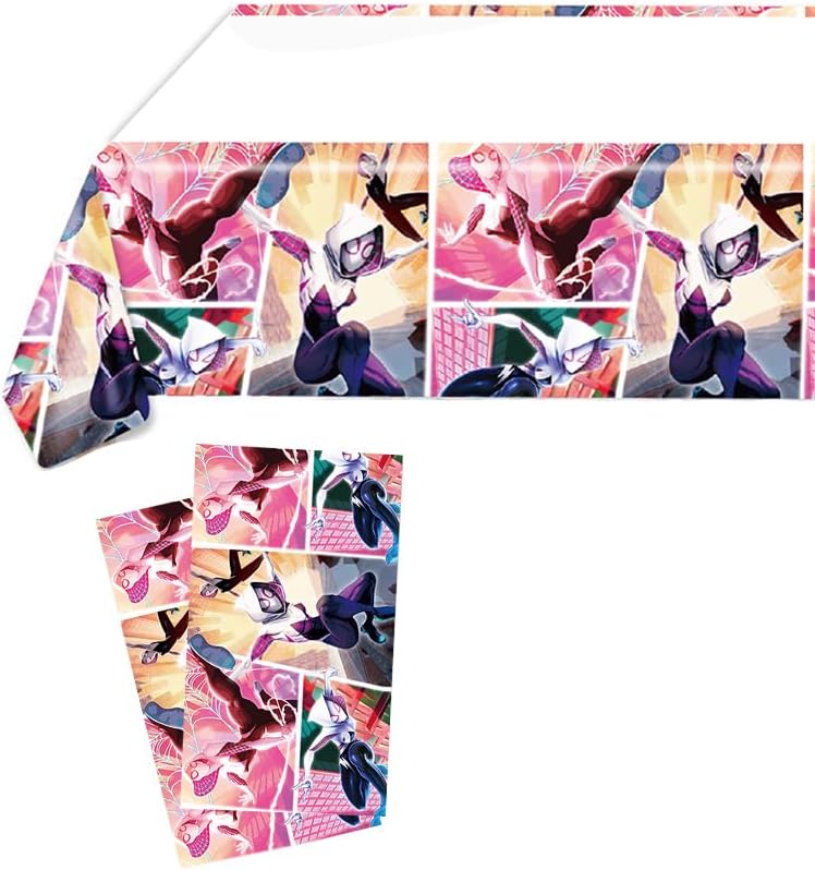 Paquete de 2 manteles desechables de Spidey Girl, suministros y decoraciones para fiesta de cumpleaños de Spider-Gwen para niños, mesas