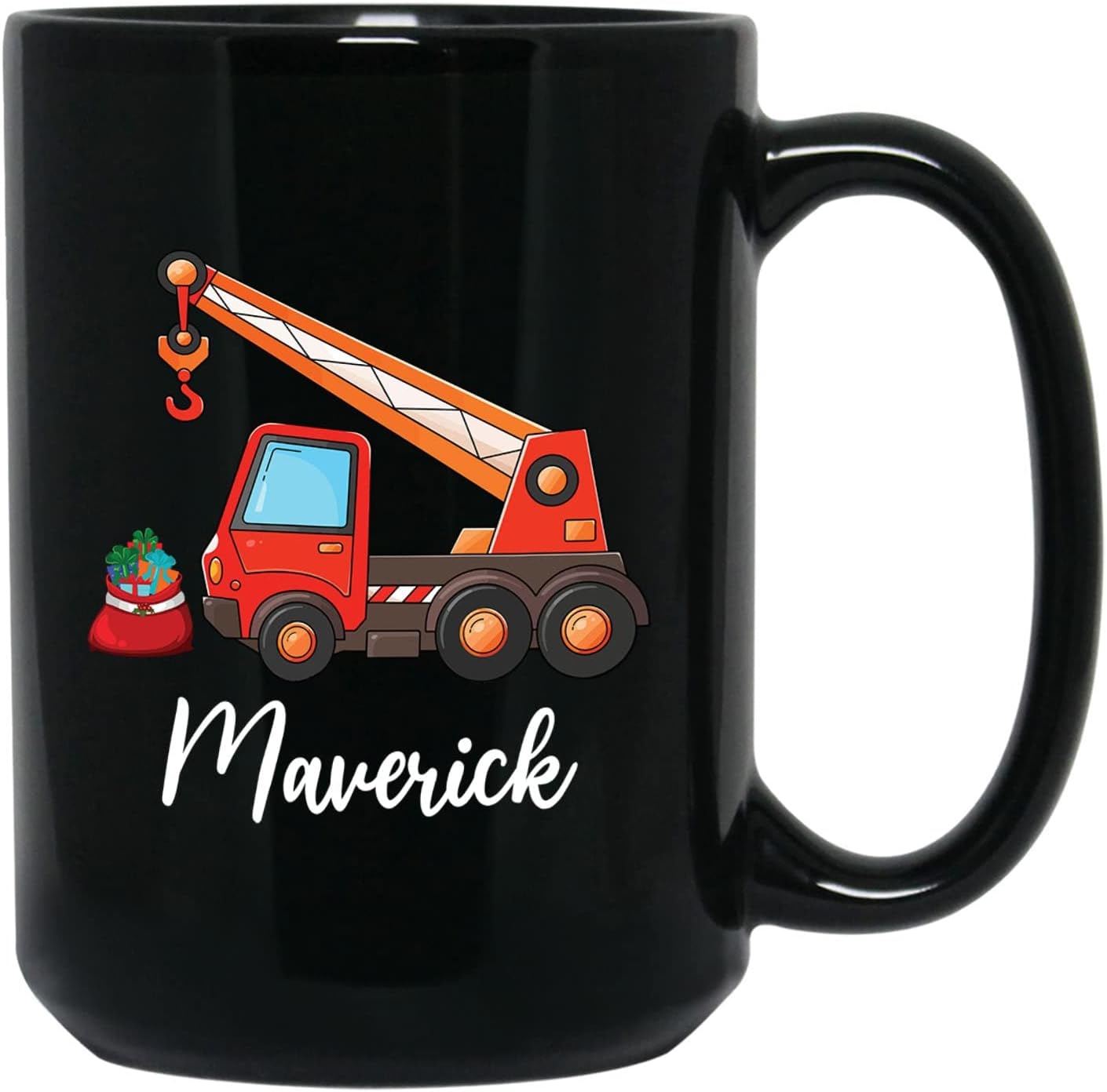 Taza de café personalizada con nombre de grúa para niños, taza de café para niños, camión grúa, tazas de cerámica negras de 11 onzas, 15 onzas, taza