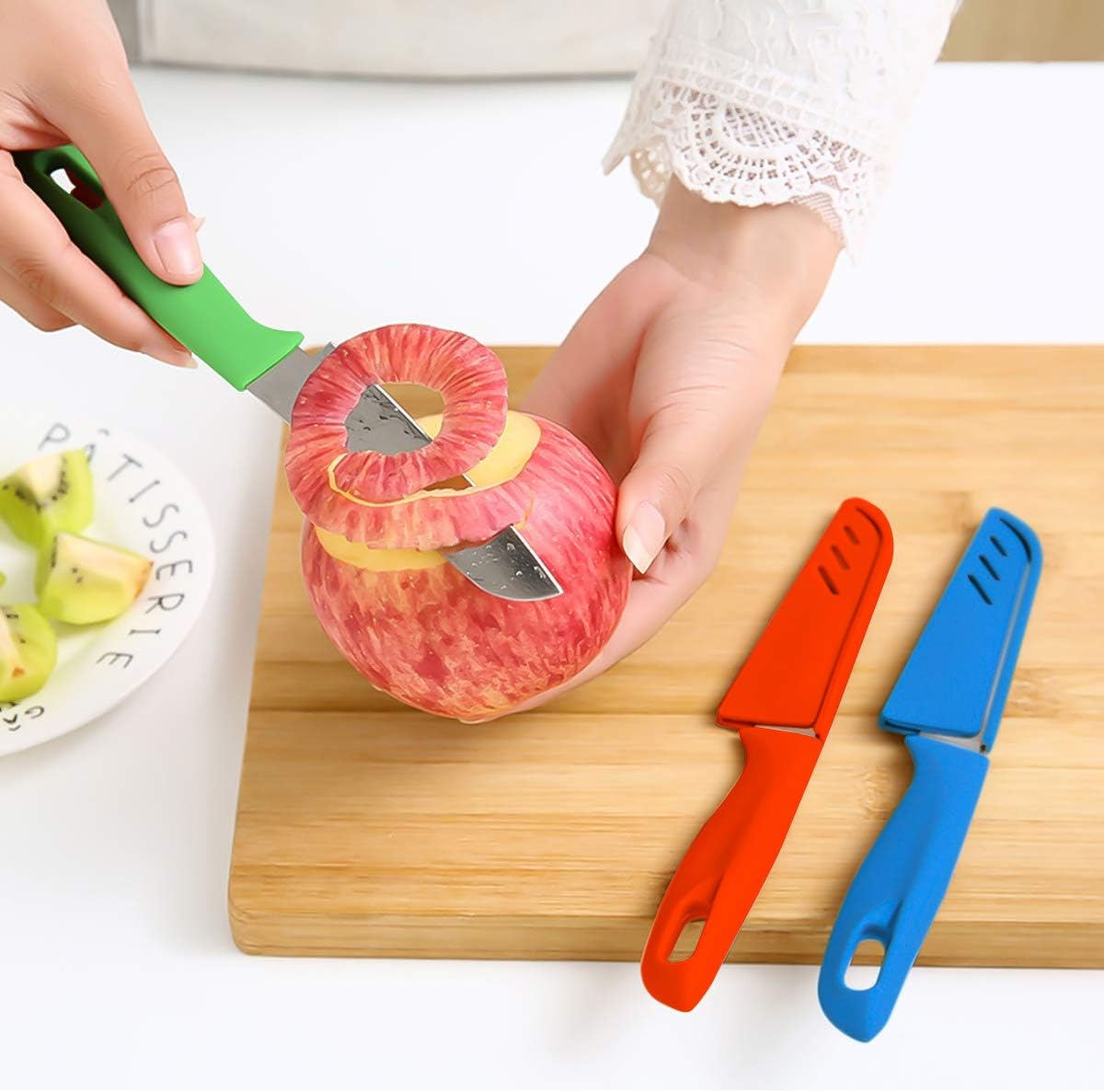 Cuchillo de pelar, nuevo cuchillo de frutas afilado y duradero con cubierta protectora, adecuado para la mayoría de tipos de verduras, frutas y