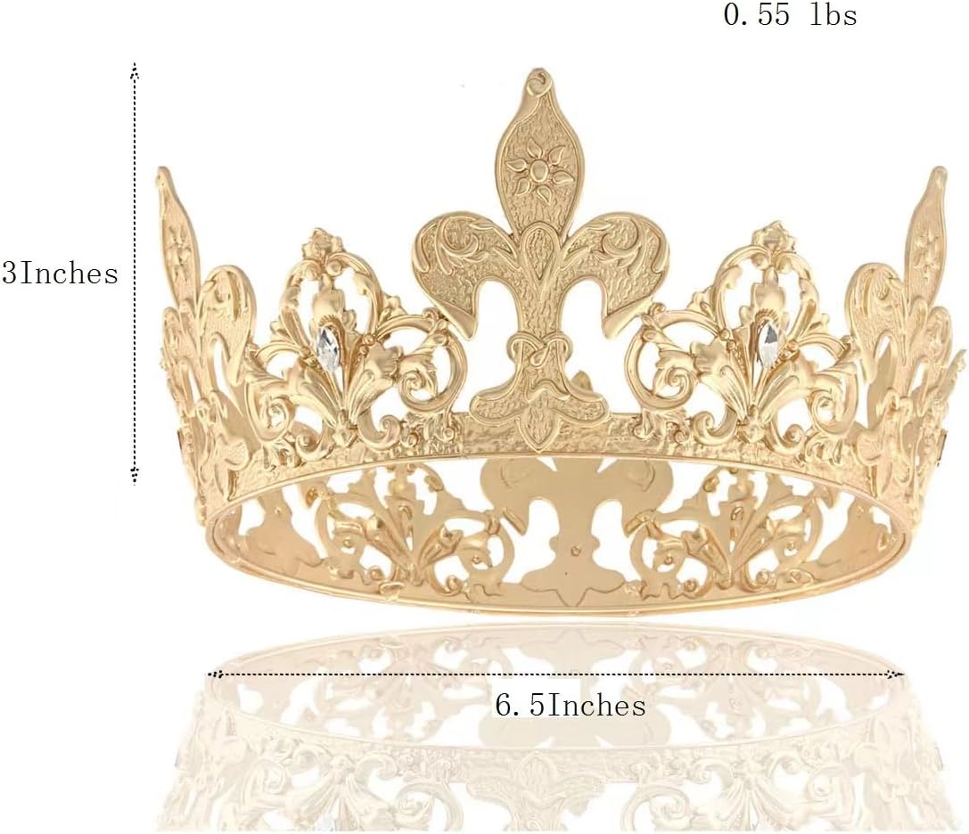 Corona King de metal dorado adornada con cristales para hombre, Metales no preciosos