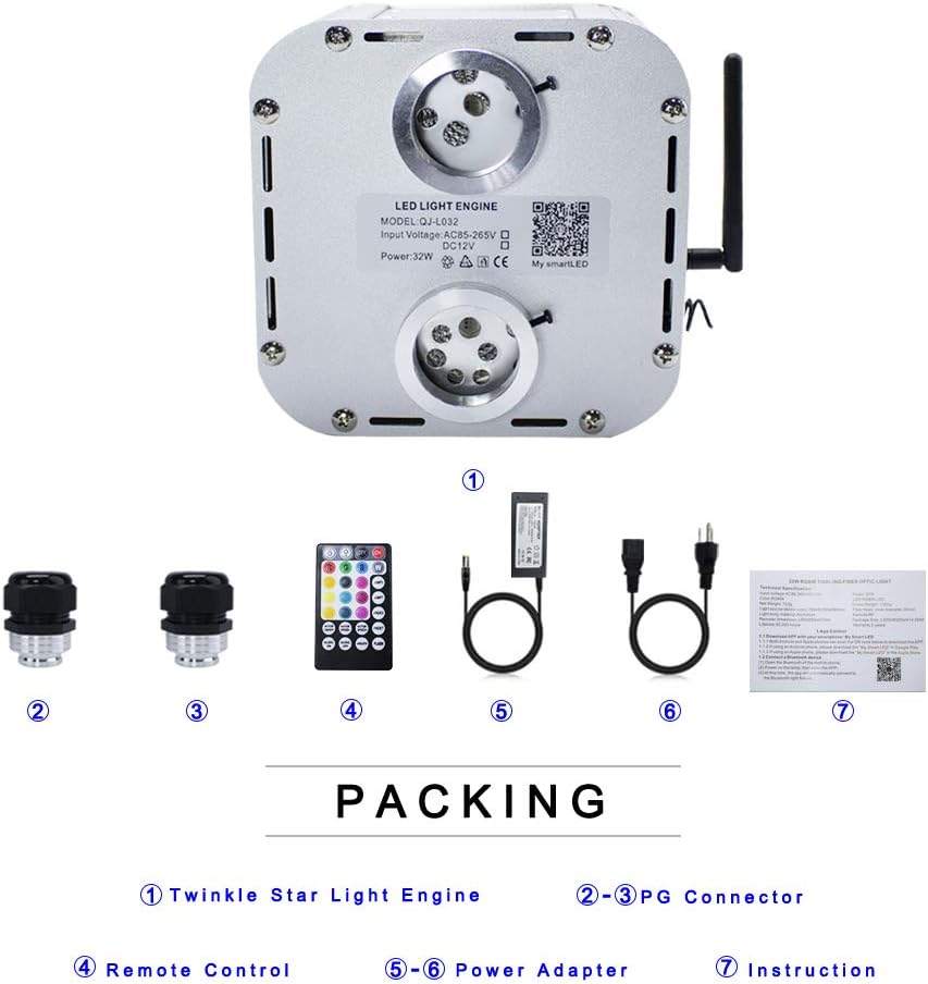 Controlador de motor, fuente de luz AMKI para kit de luz de techo LED RGB de fibra óptica (32 W-APP (doble cabezal parpadeante))