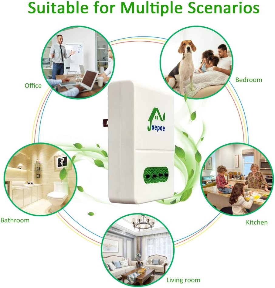 Joepoe Purificador de aire ionizadorpurificador de aire enchufable con salida de tecnología de iones de hasta 34 millones de aniones por segundo,