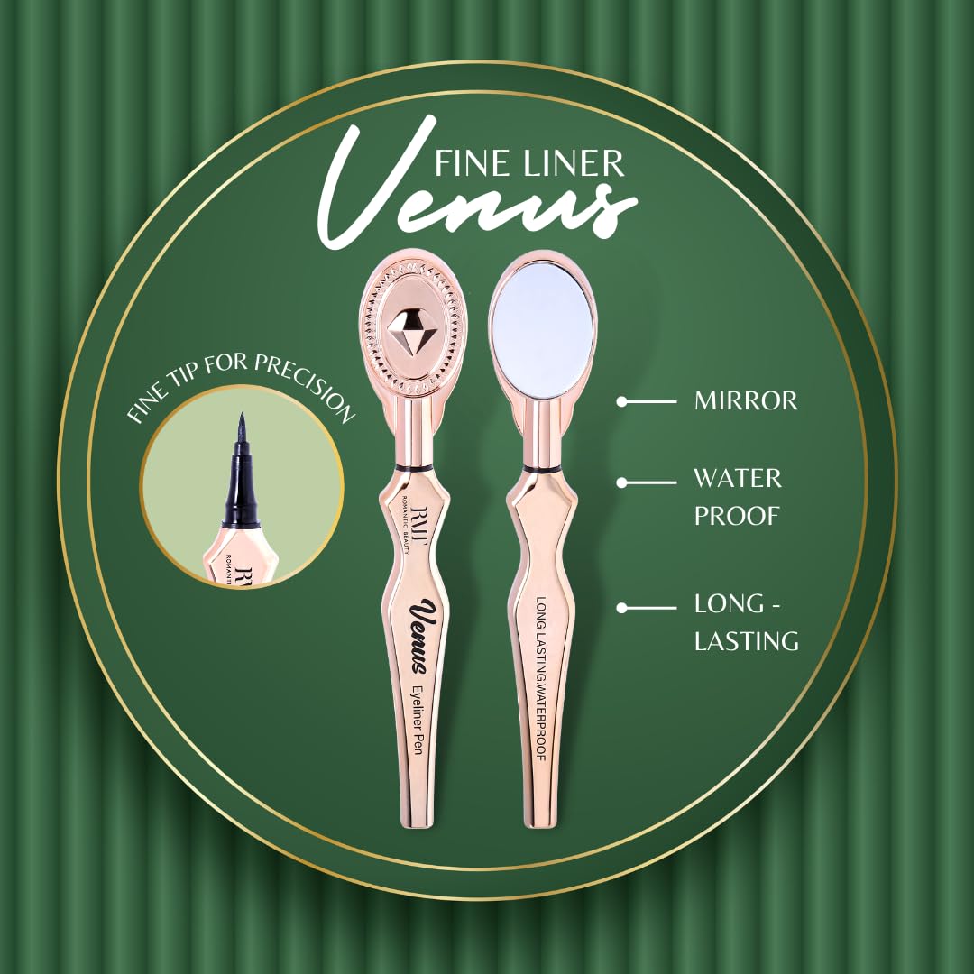 VENUS  Lápiz delineador de ojos fino negro líquido impermeable con espejo incorporado