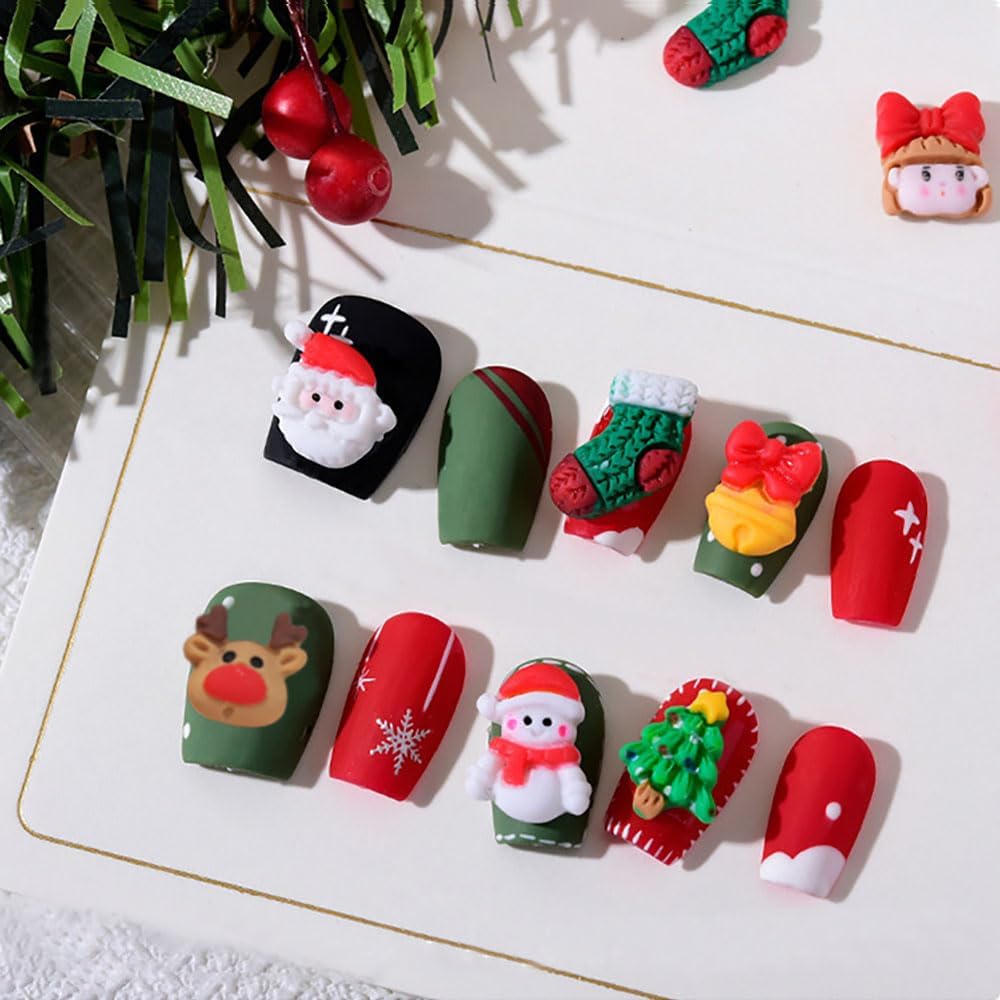 20 dijes de uñas de Navidad con dibujos animados 3D, árbol de Navidad, Papá Noel, muñeco de nieve, campanas, alce, copos de nieve, adornos de uñas