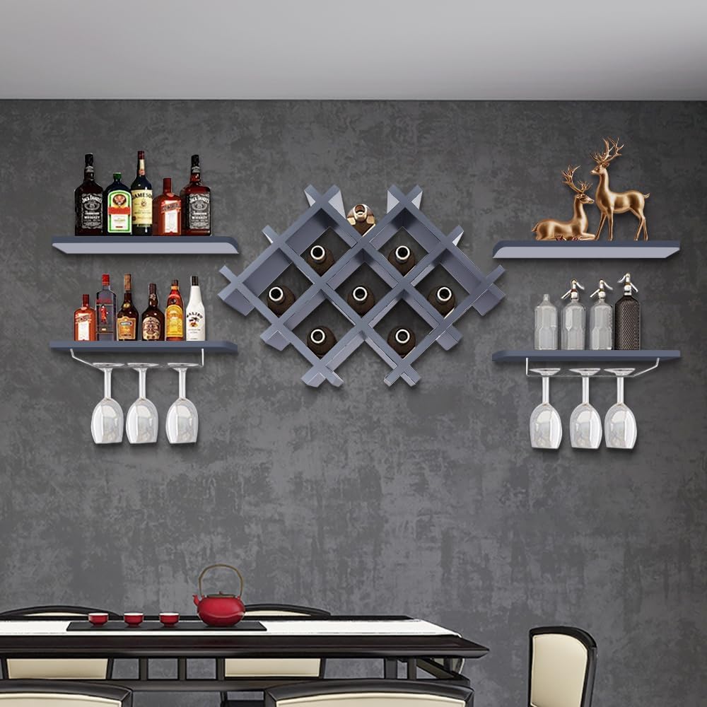 Armario de vino moderno de 5 piezas para colgar en la pared, accesorios de bar para botellas, soporte para almacenamiento de vidrio, estante