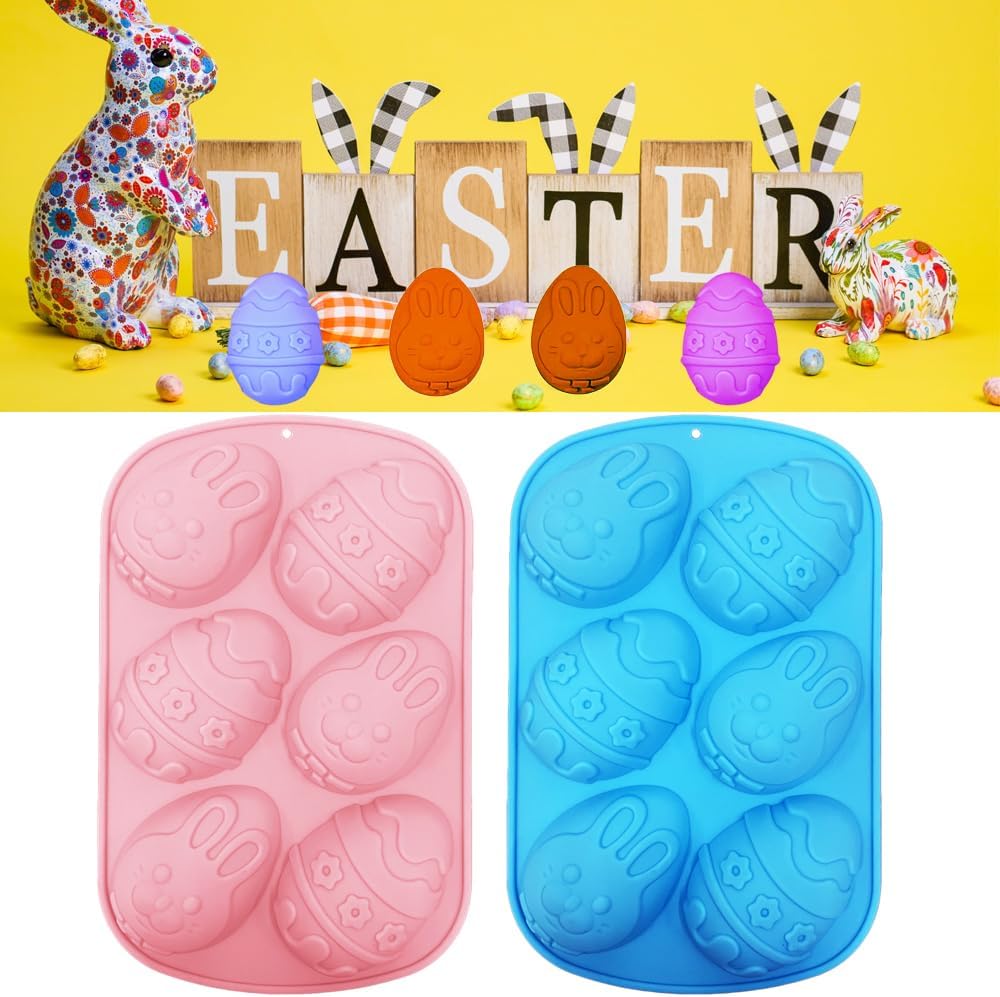 Molde de silicona con forma de huevo de Pascua, 2 moldes de silicona para chocolate, dulces, magdalenas, magdalenas, gelatina, jabón, bomba de baño,