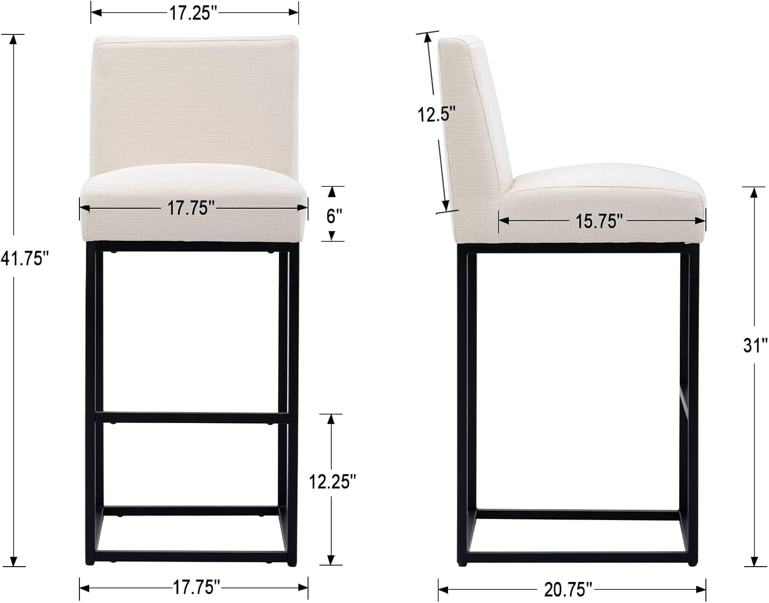 Taburetes de bar modernos de altura de mostrador, taburetes de isla de cocina tapizados de lino con respaldo, taburetes de bar de 31 pulgadas con
