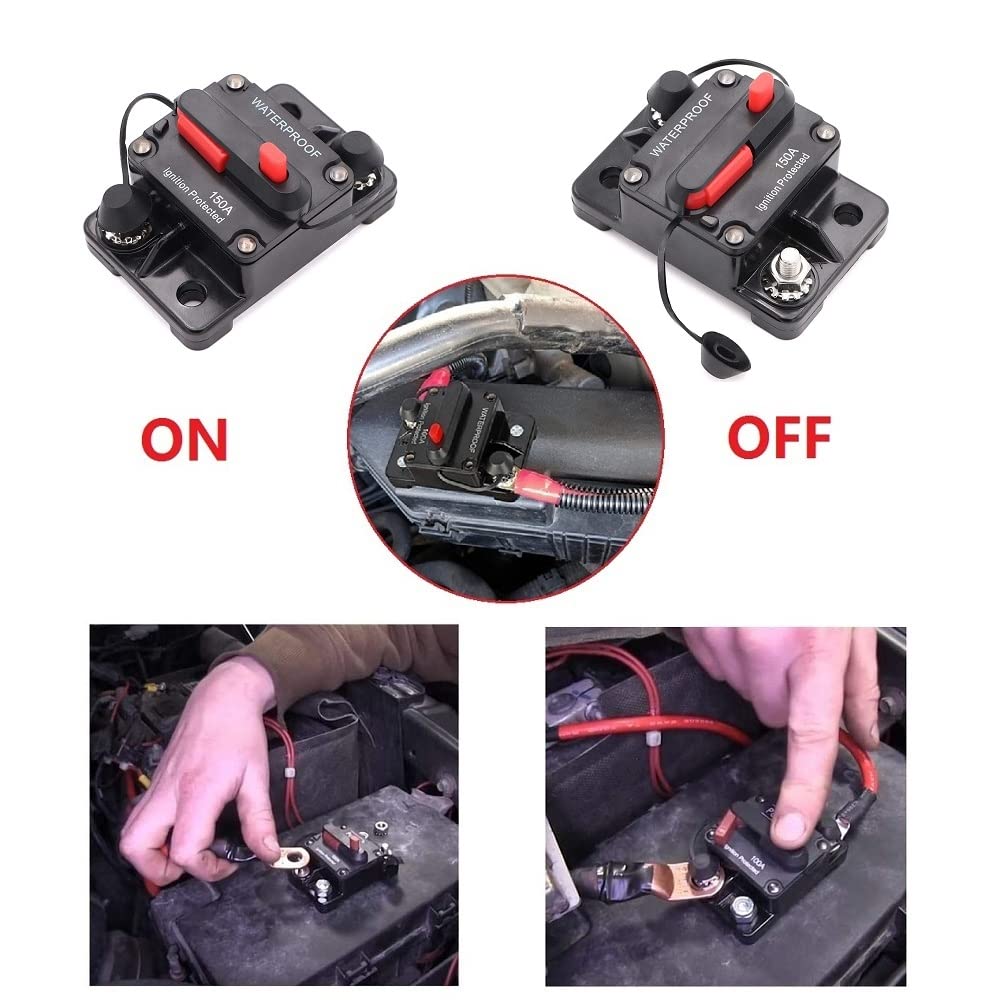 ANJOSHI Disyuntor de 150 amperios con reinicio manual para automóvil, camión, RV, ATV, motores marinos, sistema de audio de barco, protección contra