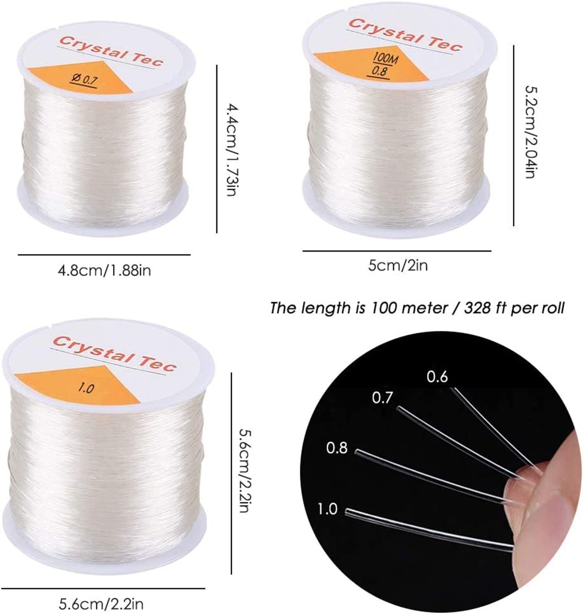 Hilo elástico de 0.028 in para pulseras, 3 rollos de cordón elástico, cuerda elástica de cuentas de cristal para pulseras, cuentas y fabricación de