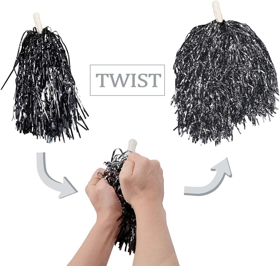HOSTK 24PCS Cheerleading Poms Squad Spirited Fun Cheering Metallic Foil Plastic Pom with Baton Handle for Dance Party Football Club Decoration