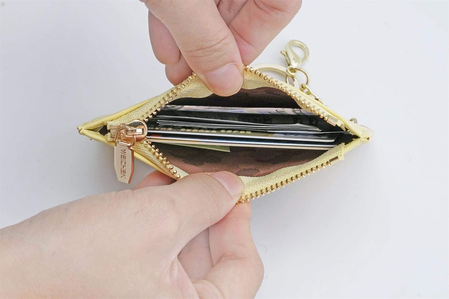 Carteras pequeñas de cuero delgado para mujeres, tarjetero, cartera, monedero con llavero