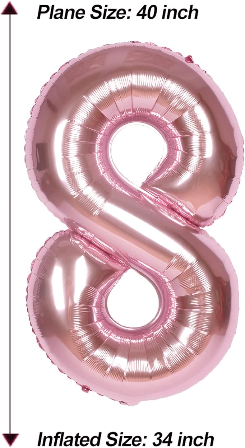 AULE Globos grandes de oro rosa de 40 pulgadas con el número 8, globos de helio de aluminio grandes del 0 al 9, decoraciones gigantes de fiesta de