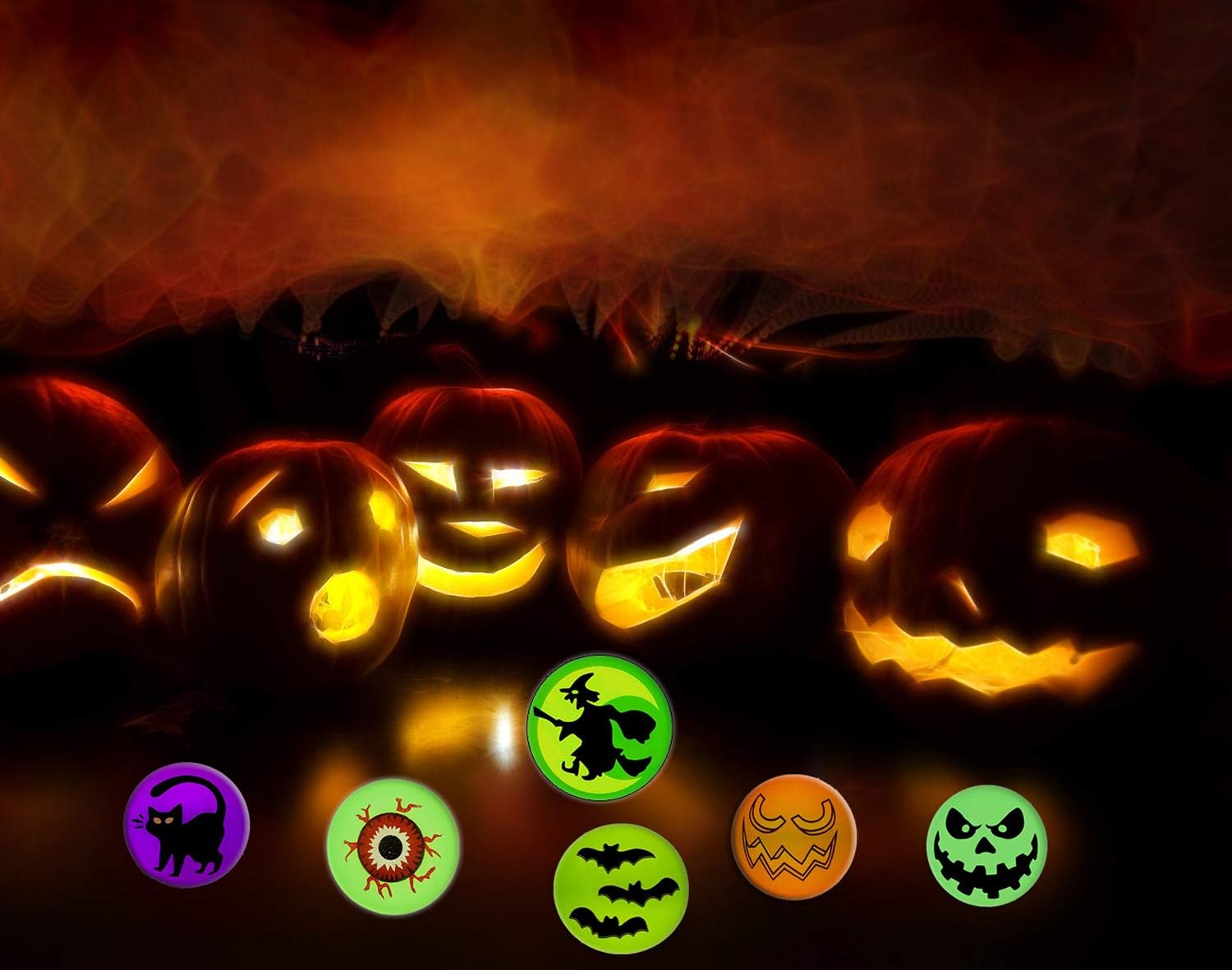72 bolas rebotadoras de Halloween, 6 diseños temáticos de Halloween que brillan en la oscuridad, suministros de recuerdo de fiesta de Halloween,