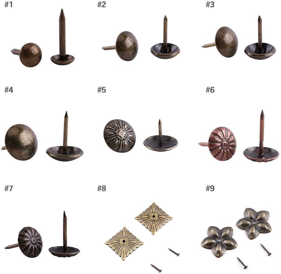 Hilitand 100 tachuelas de tapicería, alfileres de uñas de muebles, remaches de sofá, tachuelas de tapicería, latón antiguo (uñas lisas de 0.512 x