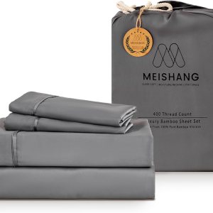 MEISHANG Juego de sábanas de bambú tamaño Queen, 100% viscosa orgánica pura, juego de sábanas de bambú de 400 hilos, ajuste de bolsillo profundo de MEISHANG Juego de sábanas de bambú tamaño Queen, 100% viscosa orgánica pura, juego de sábanas de bambú de 400 hilos, ajuste de bolsillo profundo de