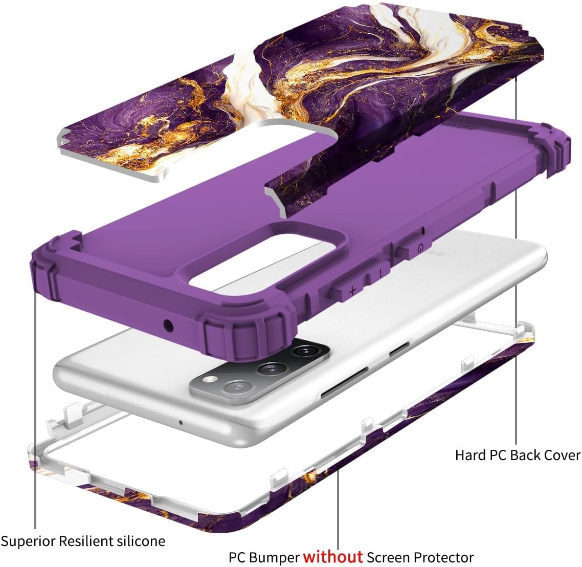 Hocase Funda para Galaxy S20 FE 5G, resistente a prueba de golpes, goma de silicona suave+funda protectora híbrida de plástico duro para Samsung