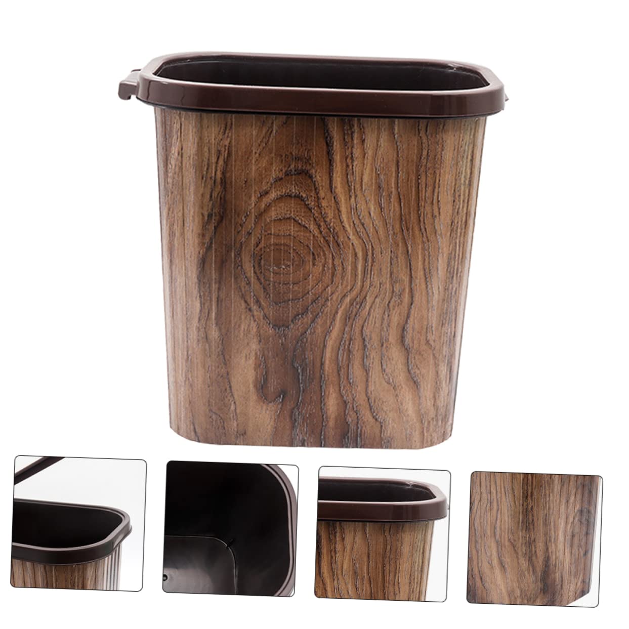 Contenedor de basura de grano de madera de imitación, contenedor de basura de plástico con tapa, almacenamiento de residuos de baño, material de