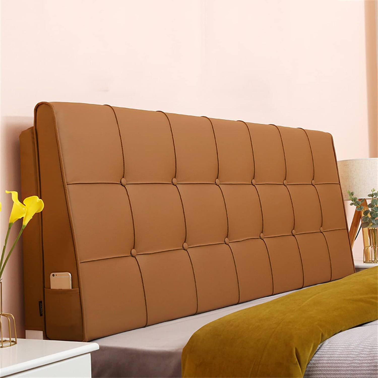 ZZYK Almohada tapizada con botones de cuero, respaldo y respaldo de lectura, soporte lumbar, almohada de cuña para sofá cama, litera con funda