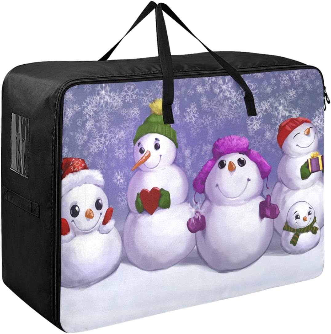 Bolsa de almacenamiento de ropa para debajo de la cama, divertidos muñecos de nieve de pie, contenedores de ropa grandes con cremallera, bolsa
