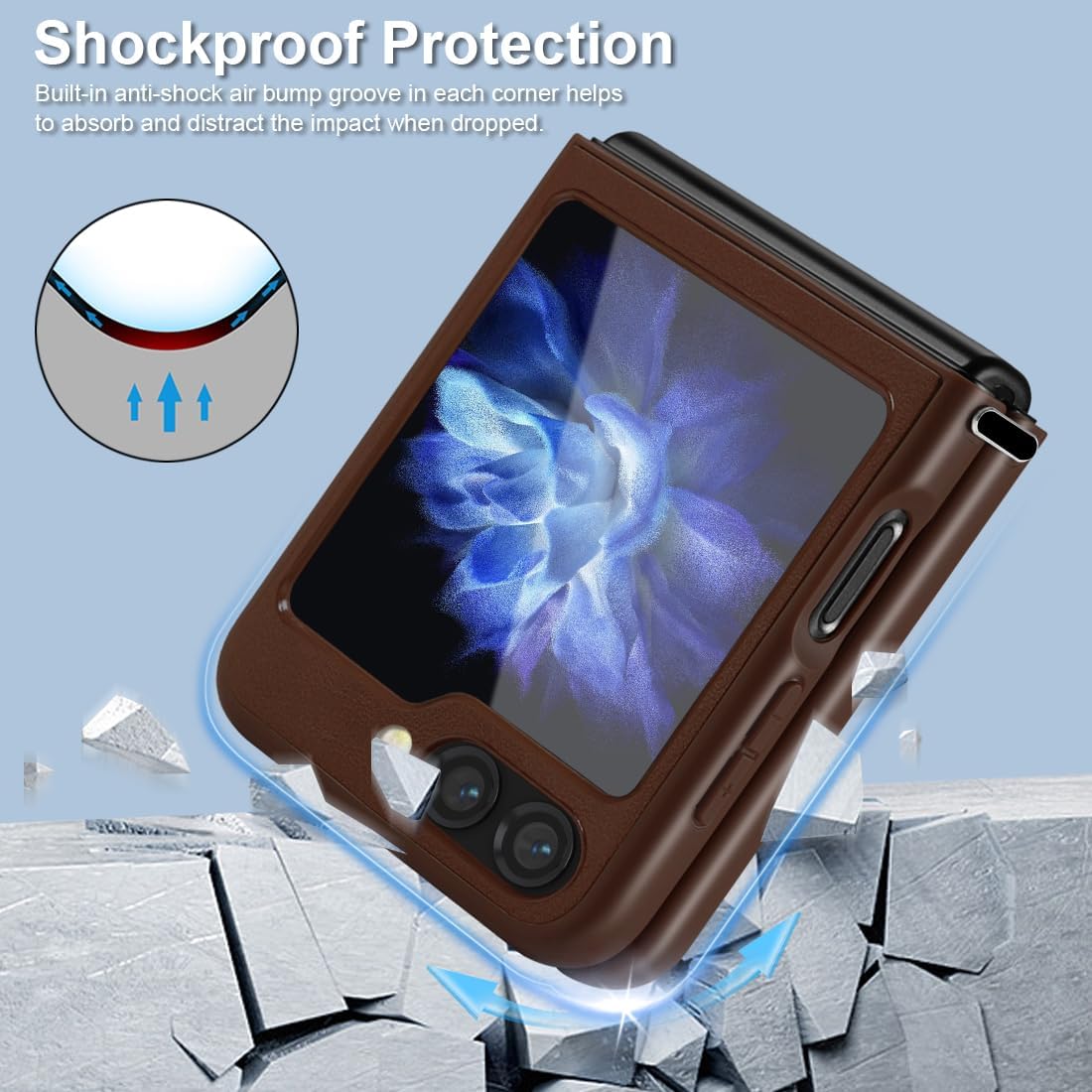 KEZiHOME Funda para Samsung Galaxy Z Flip 5 con protector de pantalla integrado, funda de cuero genuino para Samsung Z Flip 5 con cubierta para