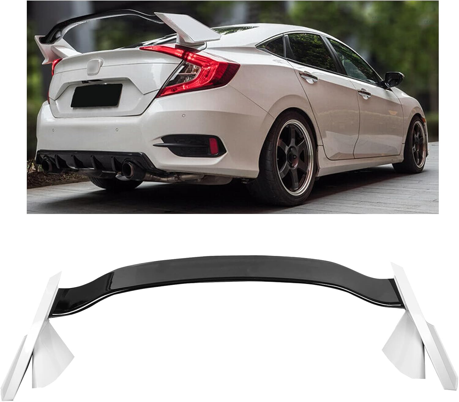ZXMT Honda Civic 4 puertas Sedan 2 tonos blanco BLK tipo R estilo alerón para 2016 2017 2018 2019 2020 2021