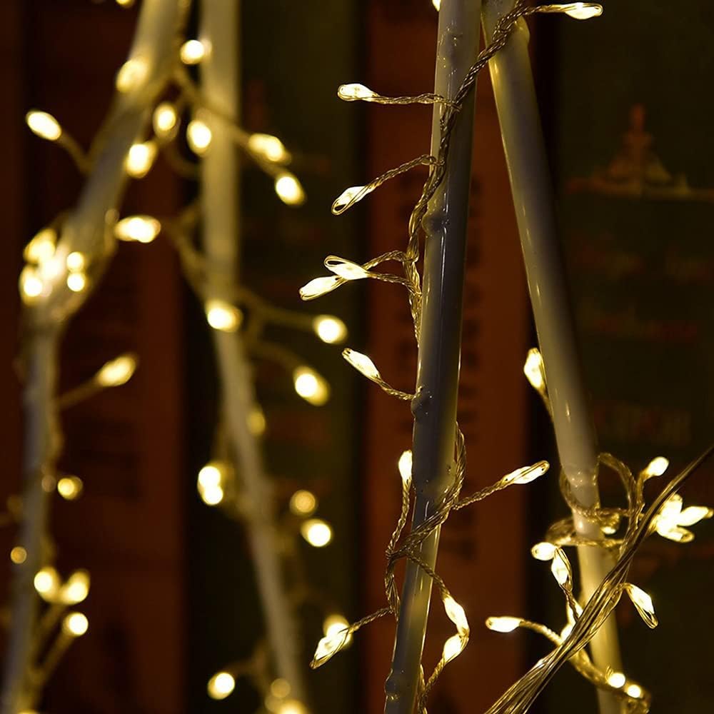 Luces de petardo enchufables de 10 pies de alambre de cobre blanco cálido para interiores con temporizador remoto para dormitorio, sala de estar,
