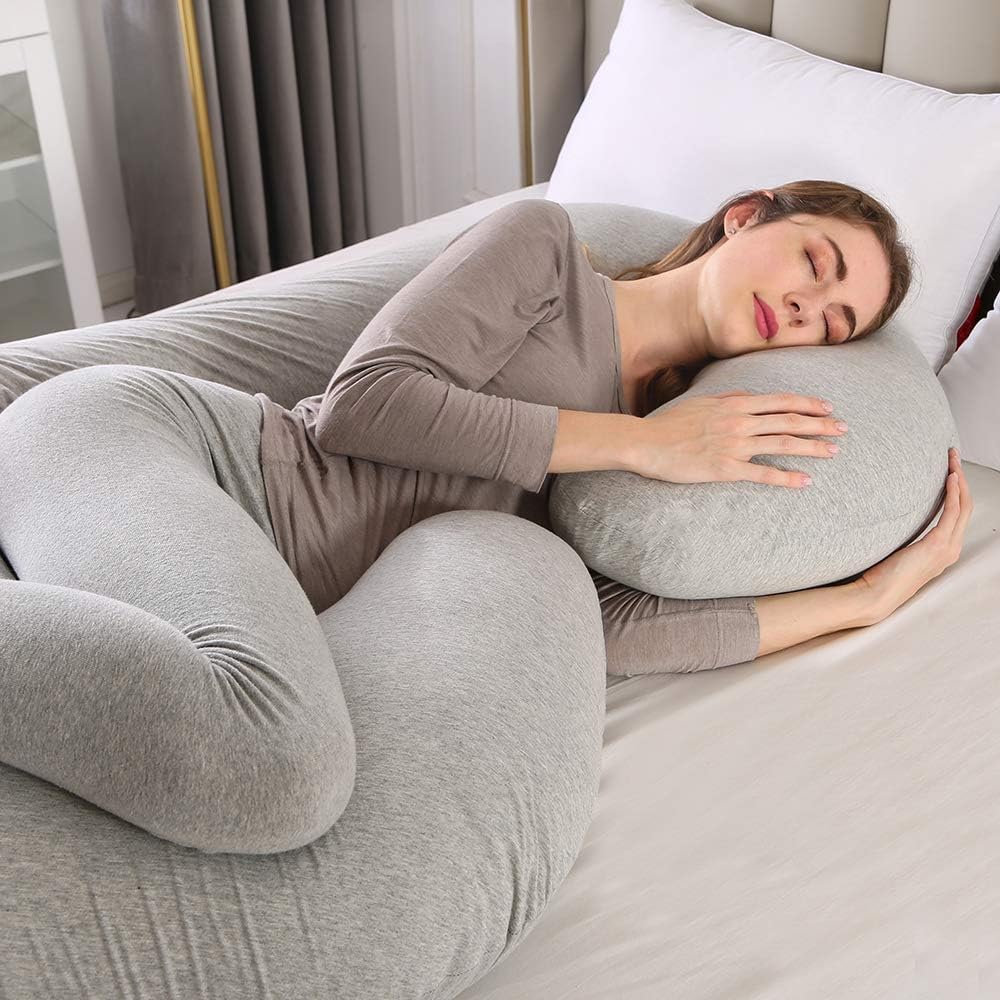 yoyomax Almohadas de embarazo, en forma de C, almohada de maternidad de cuerpo completo, almohada de espuma viscoelástica con funda de jersey