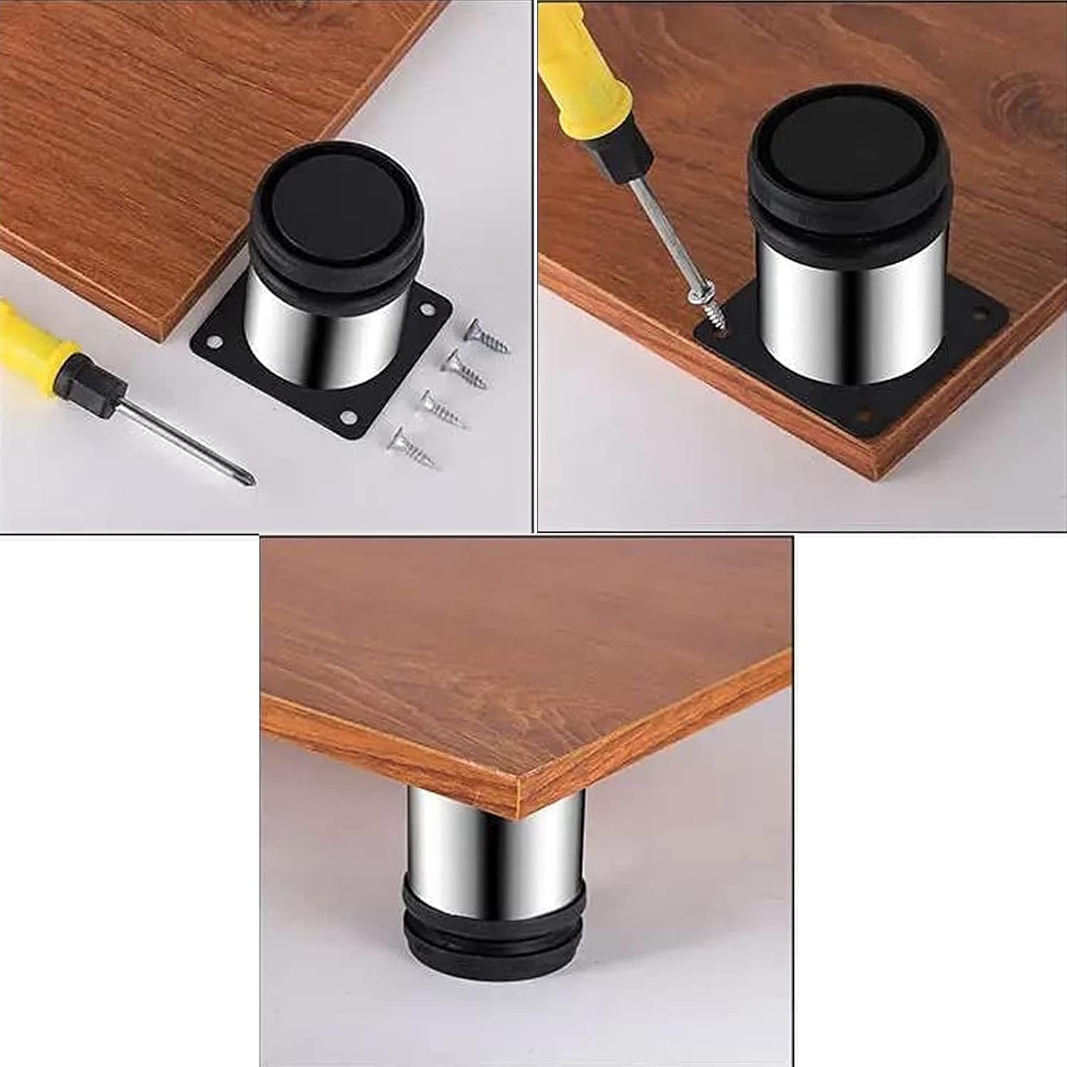 4 patas ajustables para muebles de 4 pulgadas (3.937 in), patas redondas de acero inoxidable, patas redondas de gabinete, patas de cocina ajustables