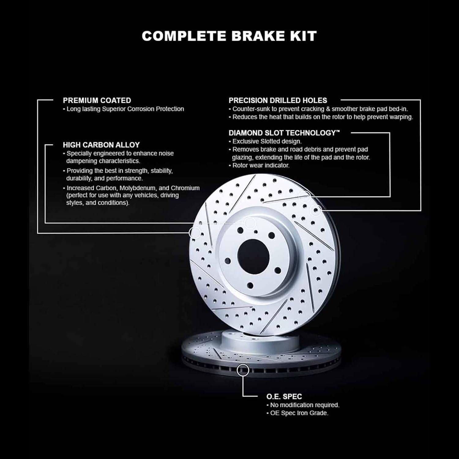 R1 Concepts Kit de rotor de freno delantero  Rotores de freno  Disco de freno  Perforado y ranurado WBPN1-48008