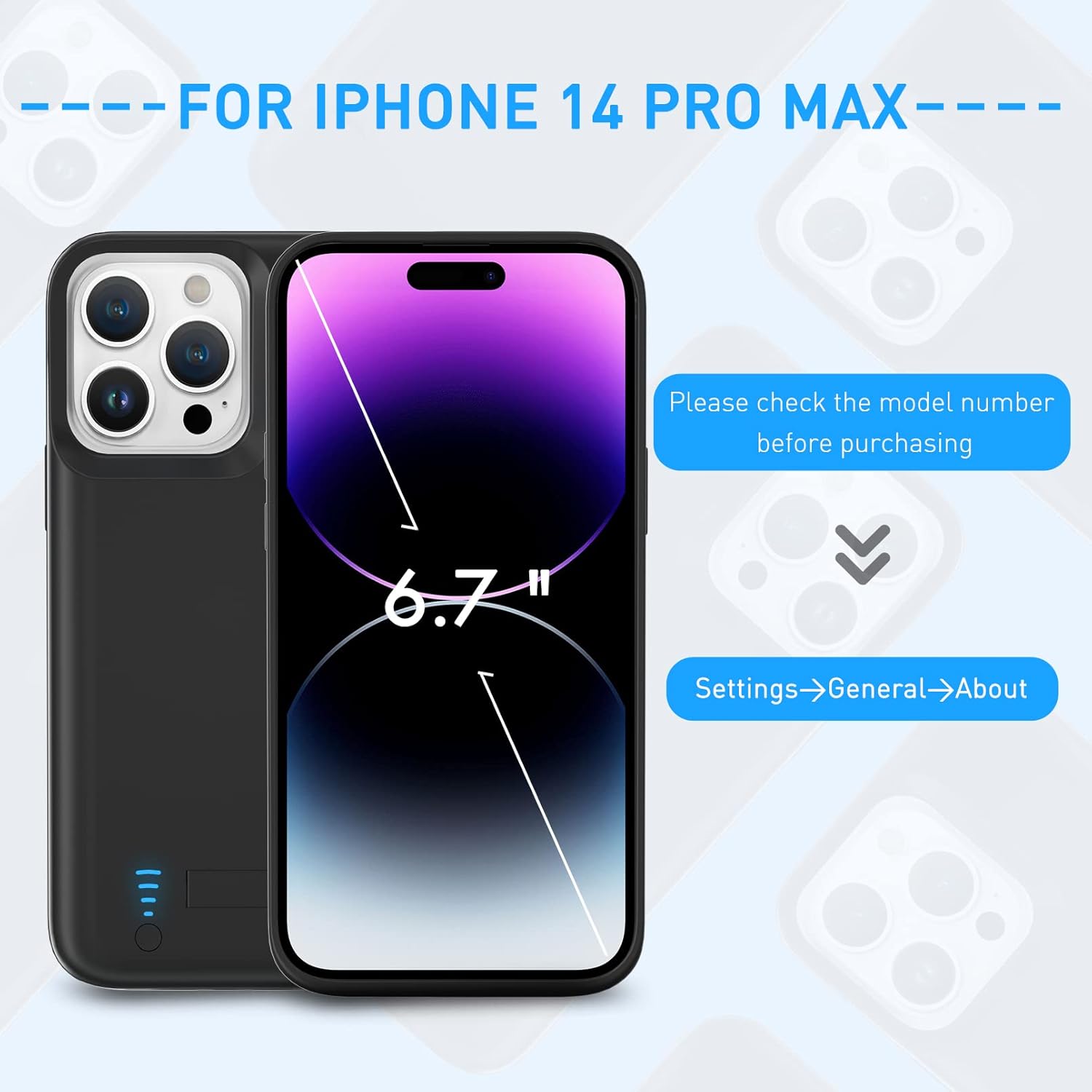 Funda de batería para iPhone 14 Pro Max, 6800mAh Funda de carga extendida portátil con función atril recargable compatible con iPhone 14 Pro Max