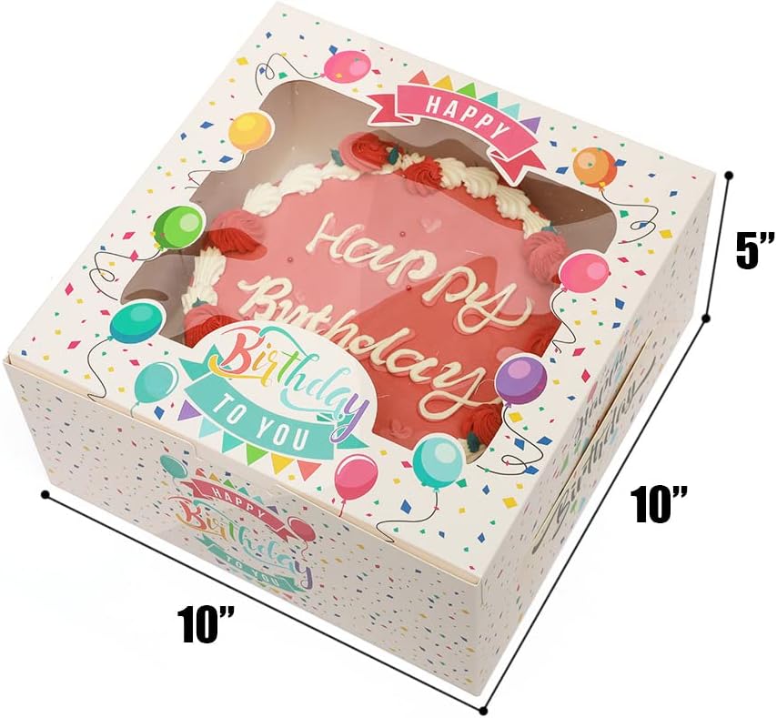 36 cajas para tartas de 10 x 10 x 5 con ventana, paquete de 18 cajas para tartas de cumpleaños, cajas de panadería de 10 pulgadas (18 cajas para