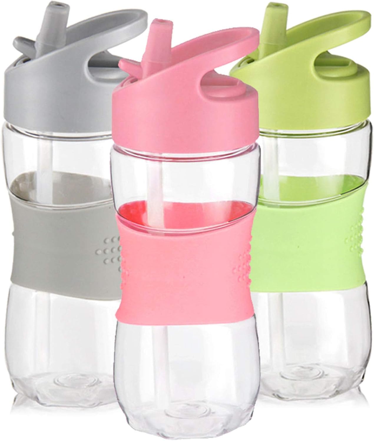 Sivaphe Botella de agua para niños con pajilla, 12 onzas, sin BPA, de plástico Tritan para niñas pequeñas, botella transparente para beber para el
