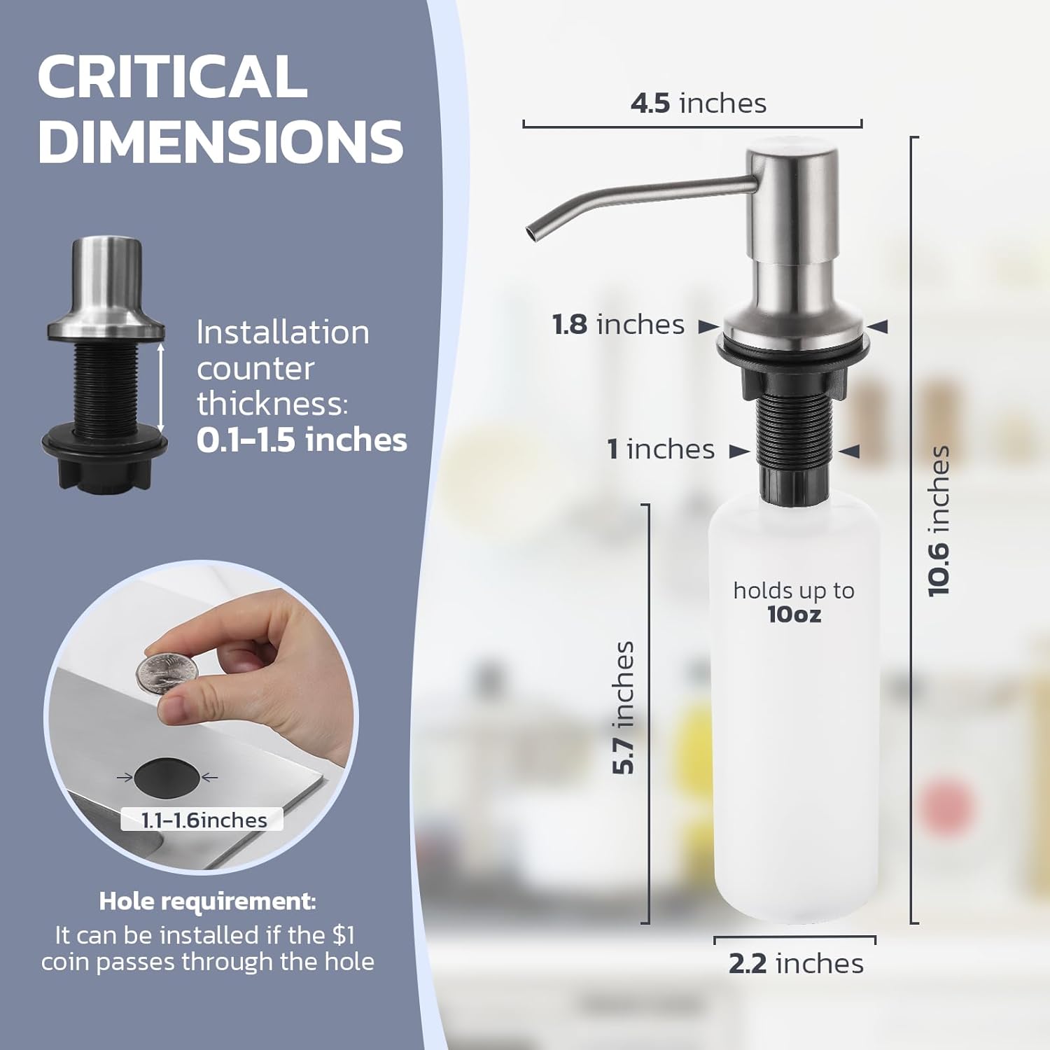 WEWE Grifo de fregadero de cocina con dispensador de jabón, grifo de cocina con rociador extraíble, 3 modos de acero inoxidable, mango único,