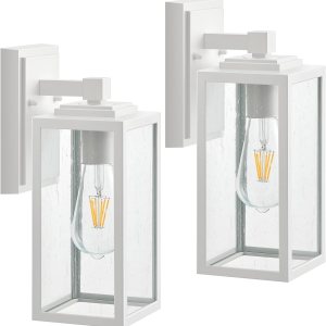 VIANIS Paquete de 2 lámparas para exteriores, farol blanco para iluminación de pared al aire libre, luces de porche antioxidantes, luces exteriores VIANIS Paquete de 2 lámparas para exteriores, farol blanco para iluminación de pared al aire libre, luces de porche antioxidantes, luces exteriores