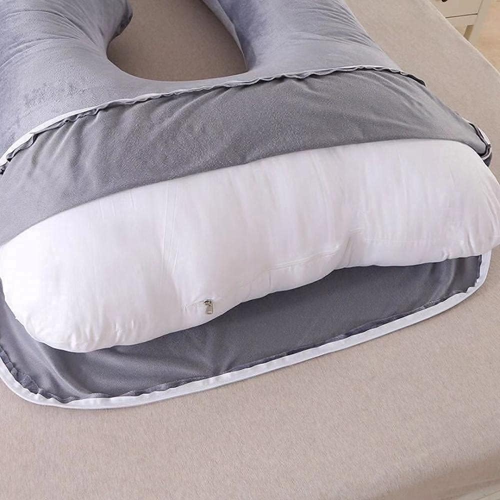 Almohadas de embarazo cómodas almohadas de embarazo para dormir con funda de terciopelo extraíble en forma de U almohada de maternidad para apoyo de
