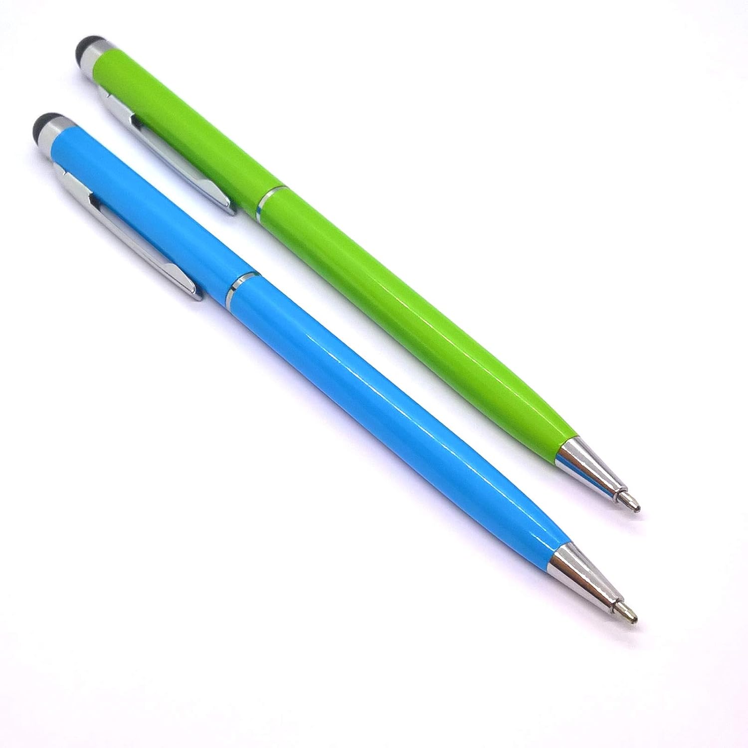 Paquete de 2 lápices táctiles universales 2 en 1 para dispositivos Android, teléfono móvil, teléfono celular, tableta, iPad, iPhone (azul y verde)