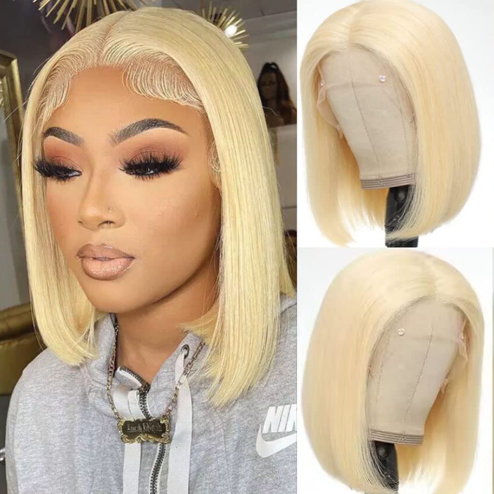 Lzlefho Pelucas cortas estilo Bob con encaje frontal de 13 x 4, cabello humano virgen brasileño sin pegamento, cabello humano virgen brasileño 613,