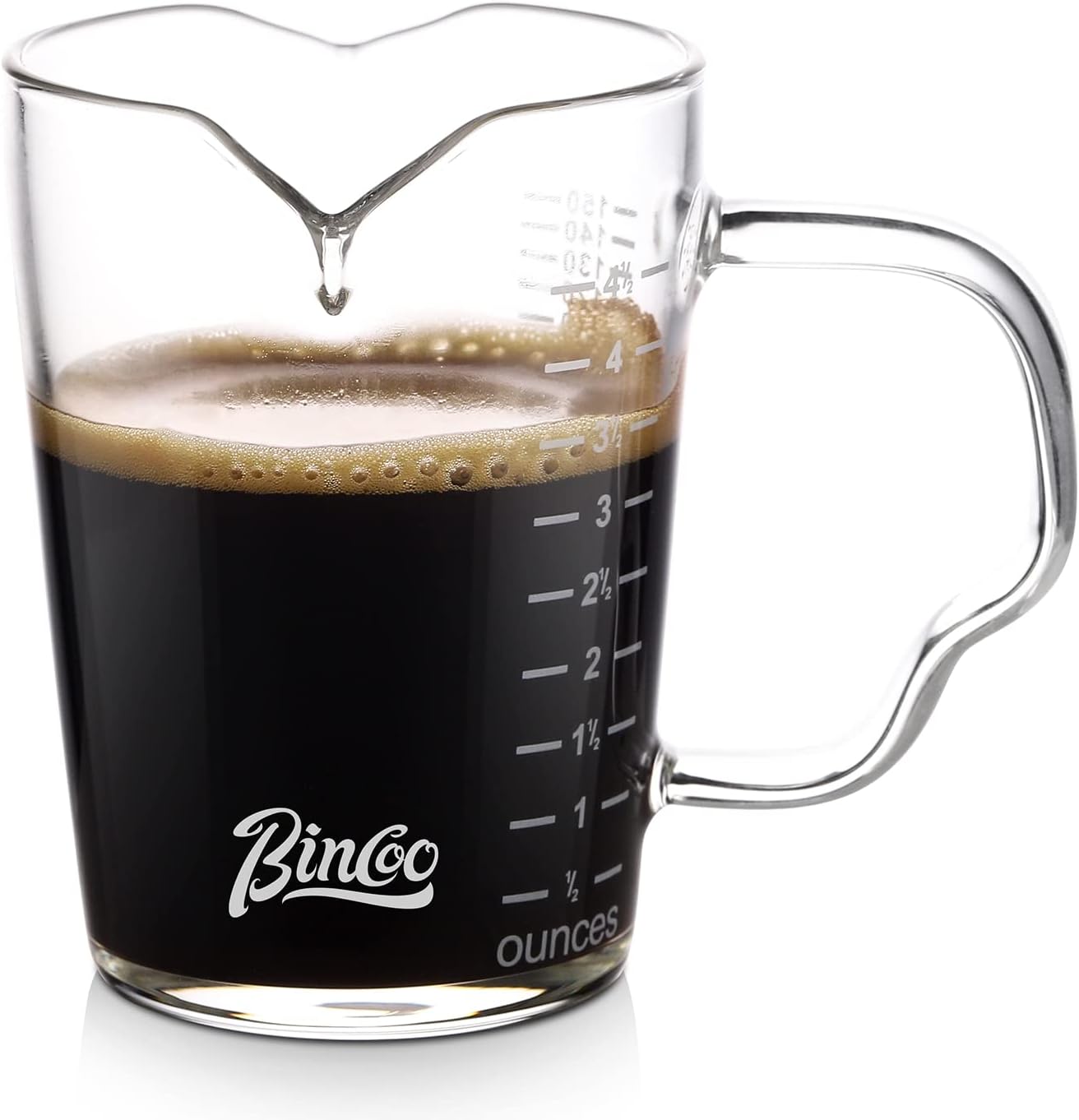 BINCOO Tazas de café expreso de 5.1 fl oz con mango y doble escala, 4.05 onzas, vaso de medición de vidrio de doble boquilla, taza de leche para
