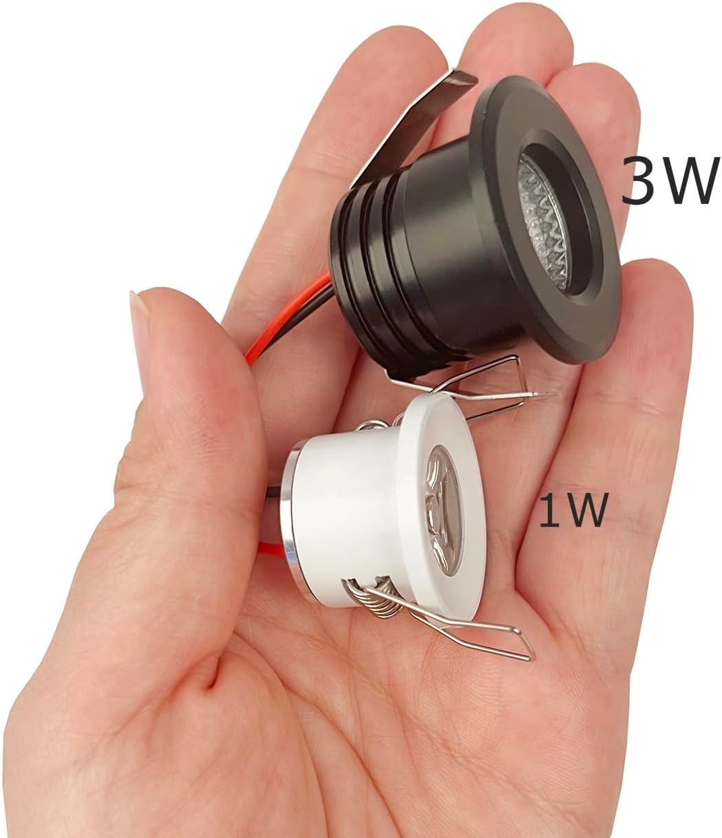 Scpopfer Paquete de 2 mini focos de 3 W CA 110 V 220 V empotrados de techo escaparate de exhibición debajo del gabinete de luces de 3000 K blanco