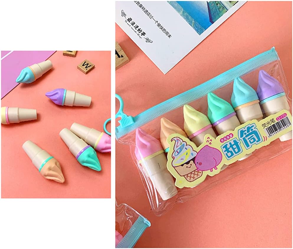 6pcs lindo mini rotulador kawaii dibujos animados helado rotuladores fluorescentes escuela oficina papelería suministro helado rotulador