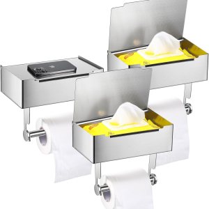 Layhit 3 piezas de soporte de papel higiénico con estante dispensador de toallitas desechables de acero inoxidable para montaje en pared de papel Layhit 3 piezas de soporte de papel higiénico con estante dispensador de toallitas desechables de acero inoxidable para montaje en pared de papel