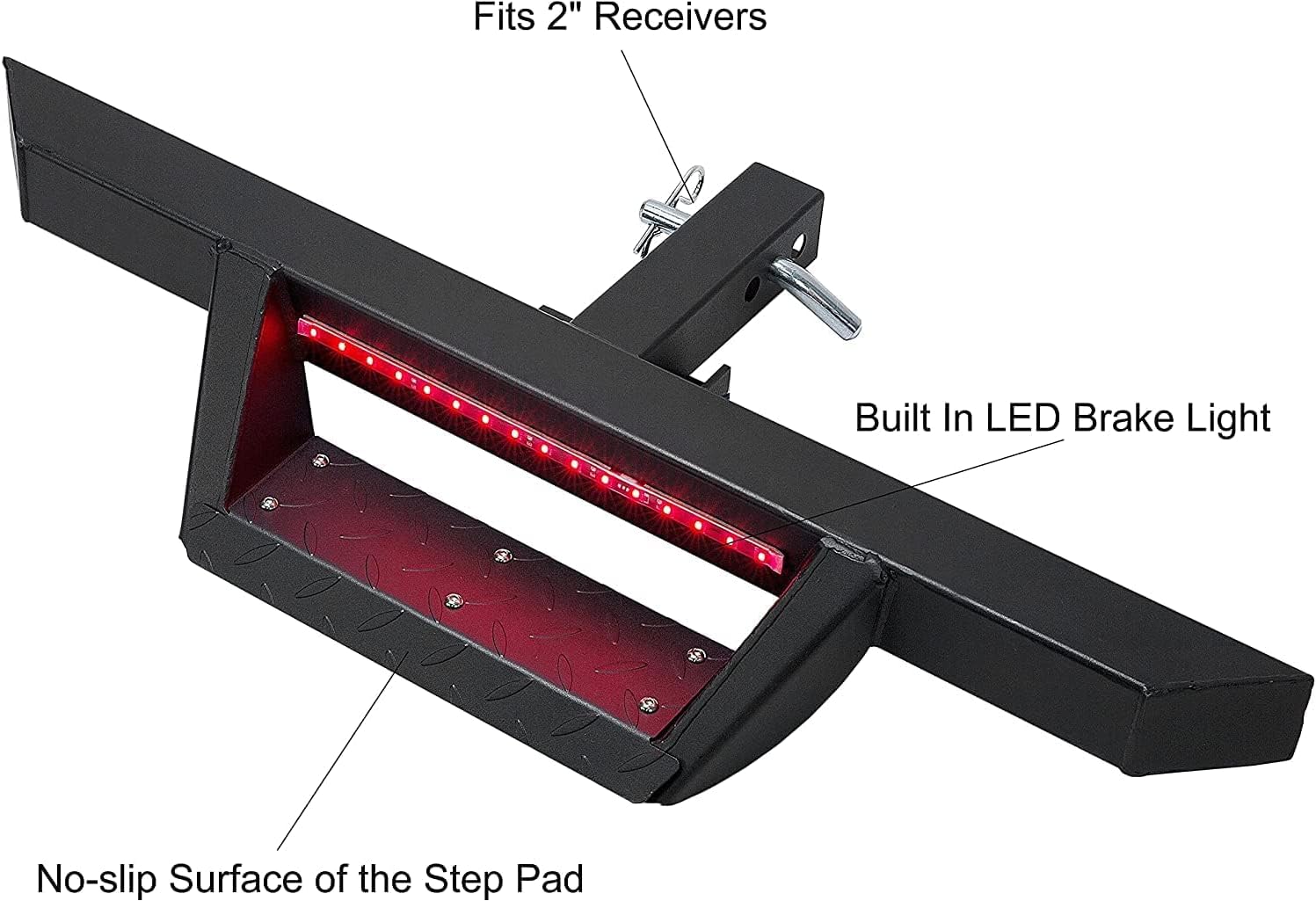 KUAFU Paso de enganche universal con luz de freno LED para receptor de remolque de camión de remolque de camión barra de paso de remolque protector