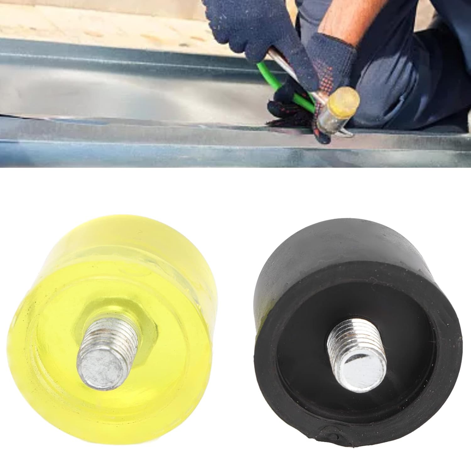 Juego de 4 puntas de cabeza de mazo de plástico amarillo y negro, para manualidades de cuero, madera, instalación de suelos (25 mm)